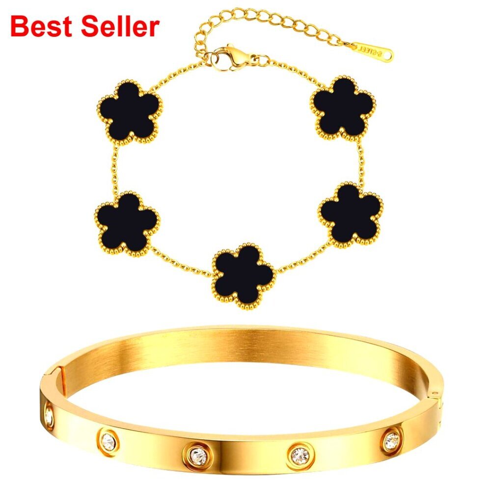 18K Gold Plated Stackable Bracelets Set with Cubic Zirconia